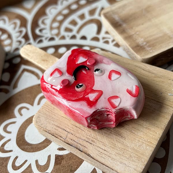 Ice block handmade fridge magnets in pink strawberry swirl flavour