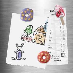 Handmade polymer clay fridge magnets in the shape of donuts and ice blocks